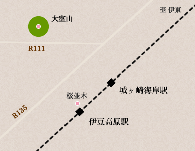 大室山と伊豆高原駅前までの地図